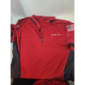 Delta Airlines Shirt Men’s XXL Red Black Quarter Zip Ramp Aeronautical Lands End